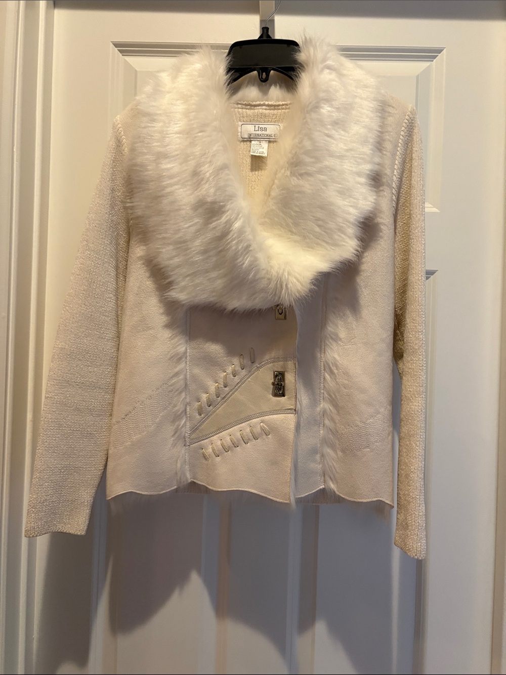 Lisa international Cream Faux Fur Collar Jacket